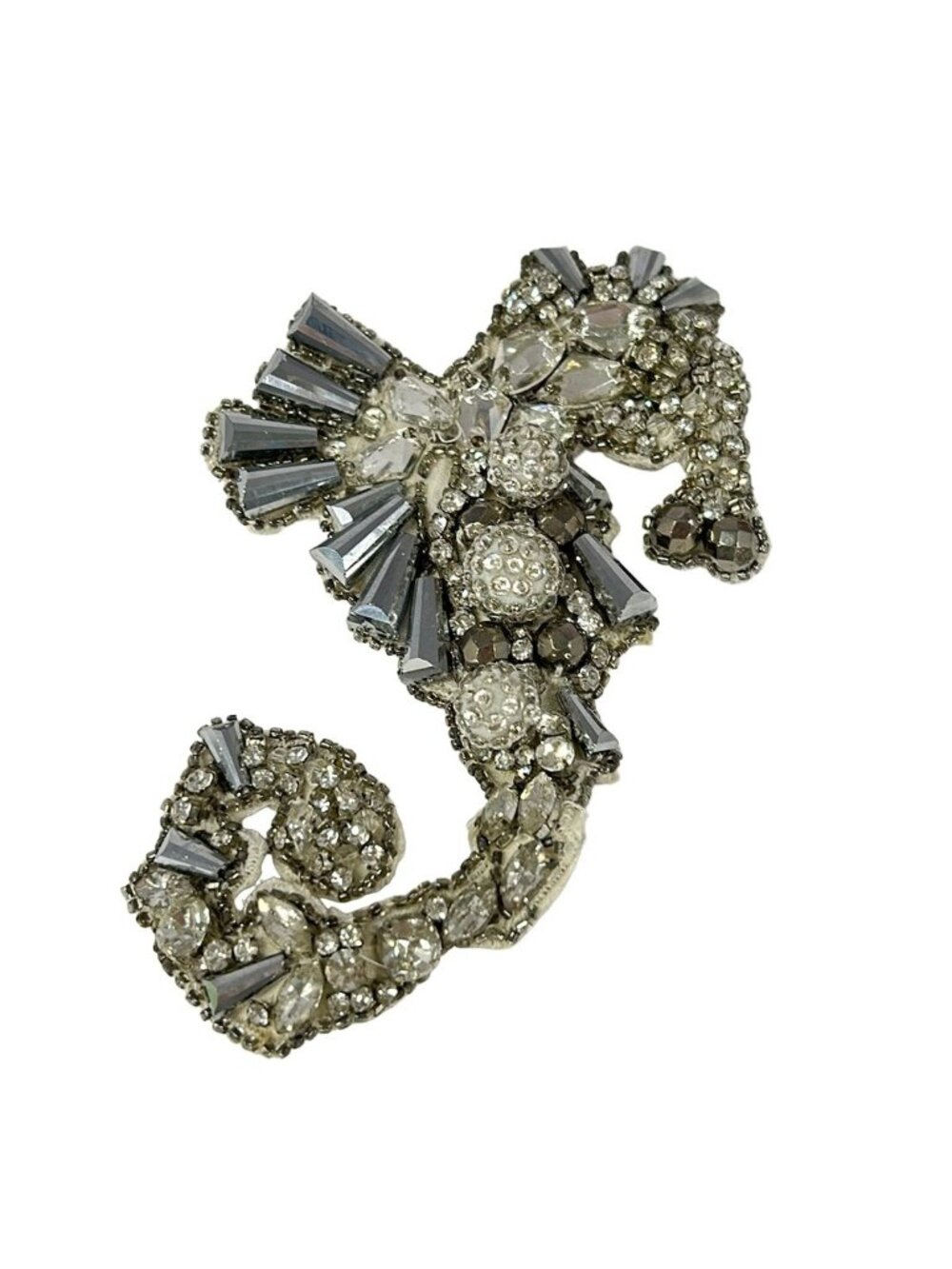 Max Mara Brooch Silver Clear Seahorse